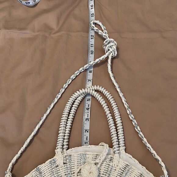 Mudpie white and silver wicker handbag shoulder strap and handles used 1x EUC - Picture 5 of 10